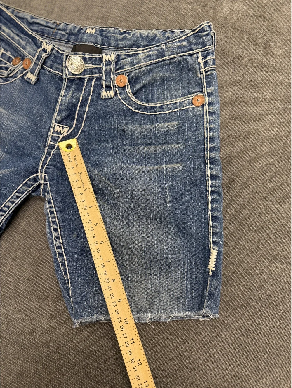 True Religion Denim Shorts Size 28 Blue Distressed Style